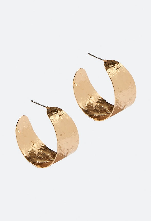 Demi Textured Metal Graduating Hoop Earrings Gold