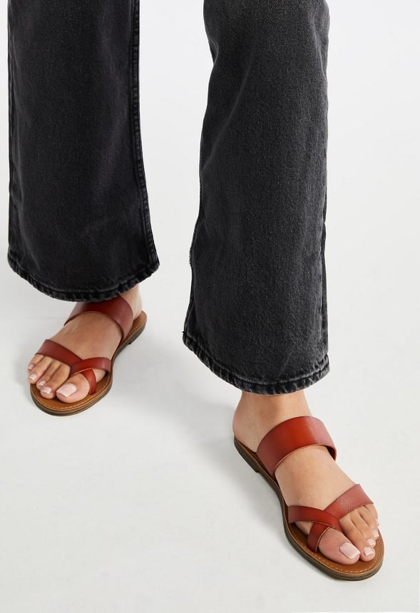 Cloey Faux Leather Slider Cognac