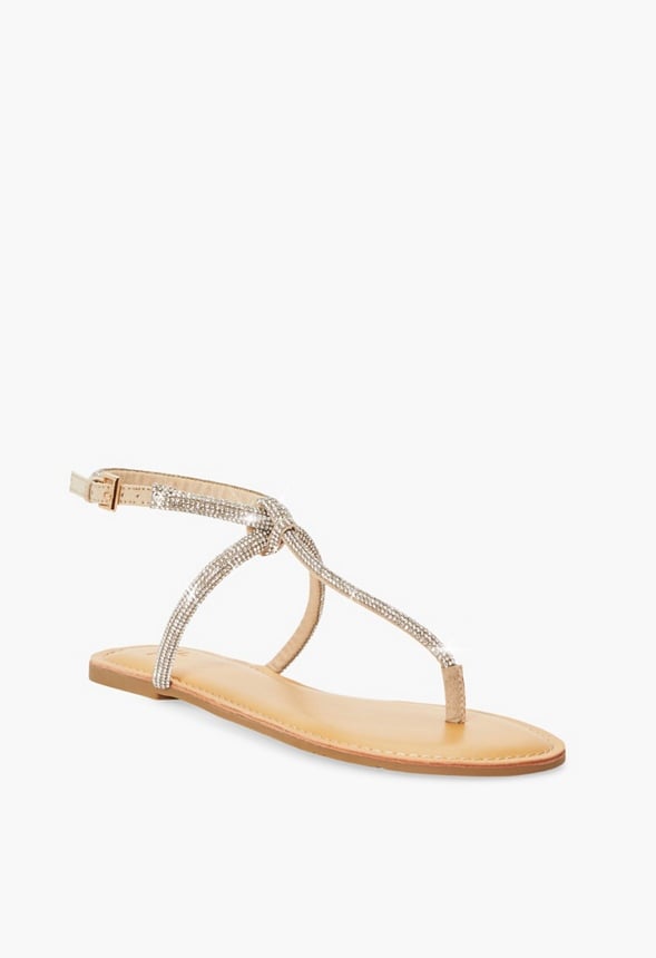 Ava Minimalist Flat Sandal Beige Embellished
