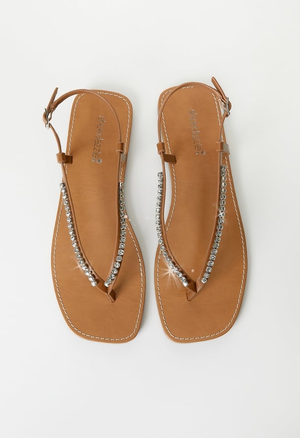Leah Flat Thong Sandal Camel/ Clear