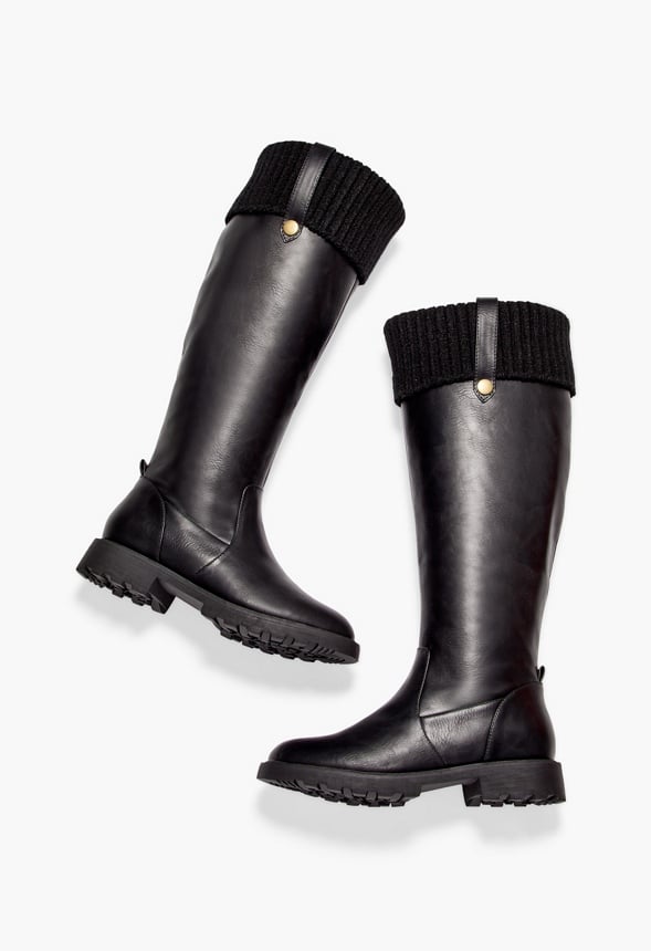 Demi Fold-Over Lug Sole Boot Black Caviar