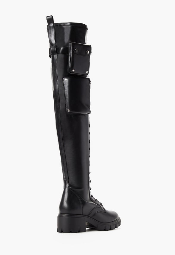 Emyr Buckle Tall Boot Black Caviar