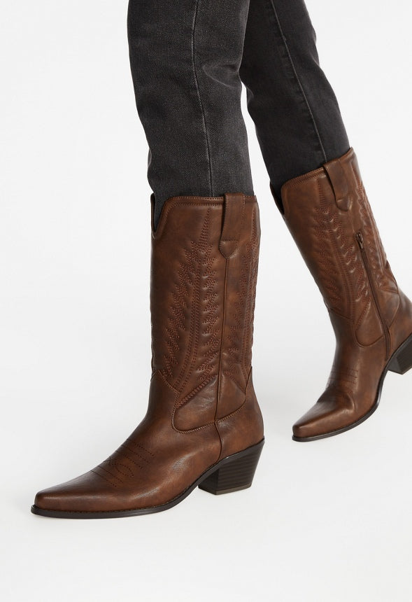 Zahra Western Boot Leather Brown