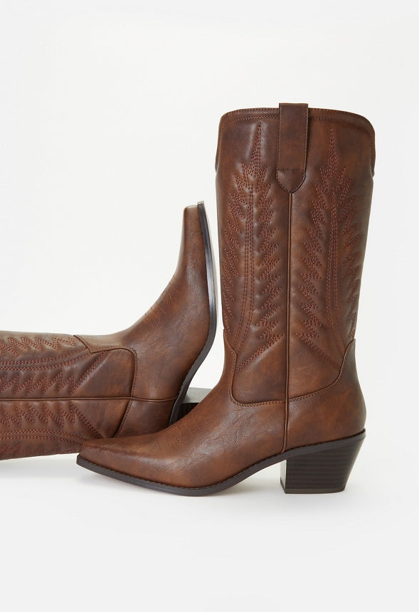 Zahra Western Boot Leather Brown