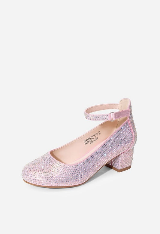 Girls Glitter Block Heel Pump-yuki