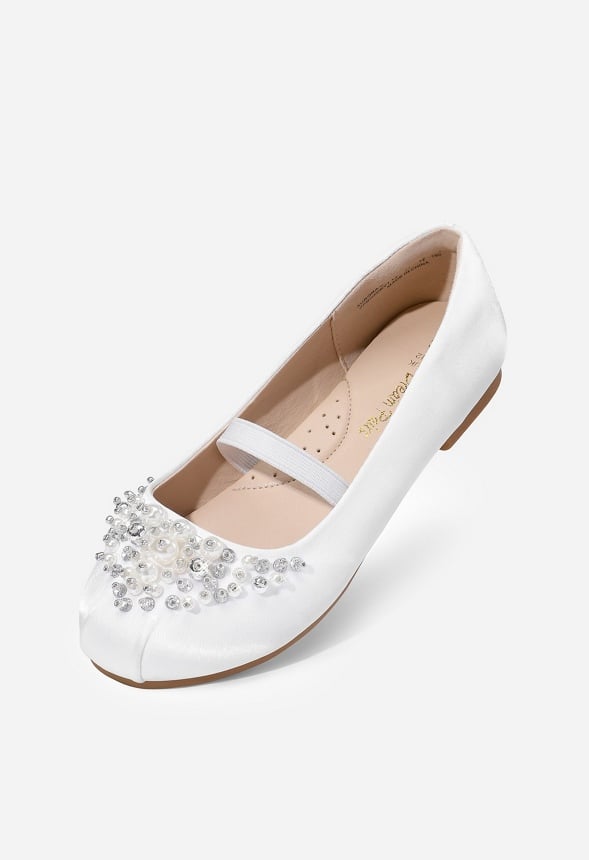 Beaded Slip On Flats White