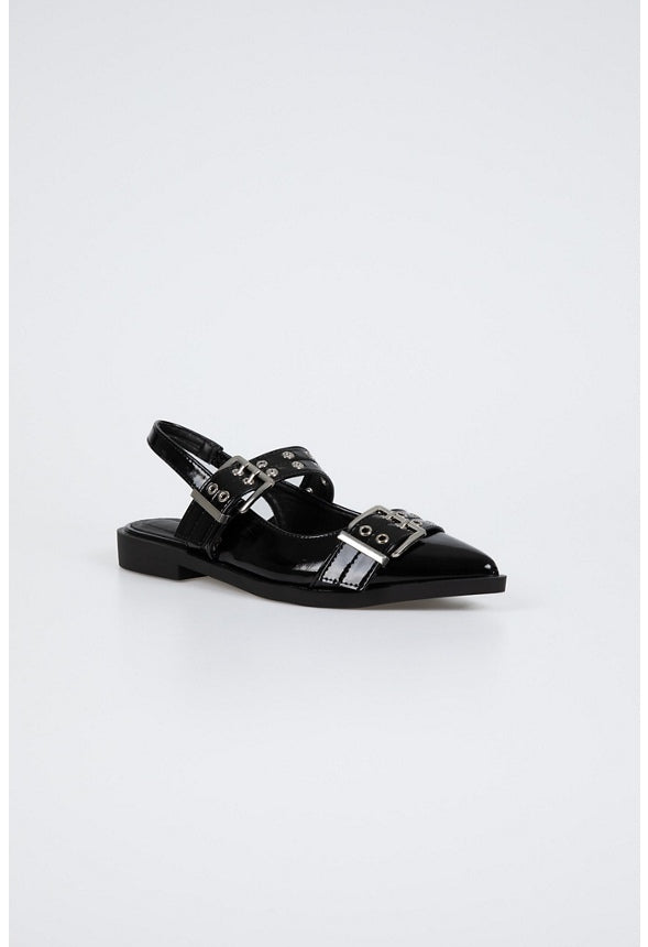 Delilah Double-Buckled Ballet Flat Black