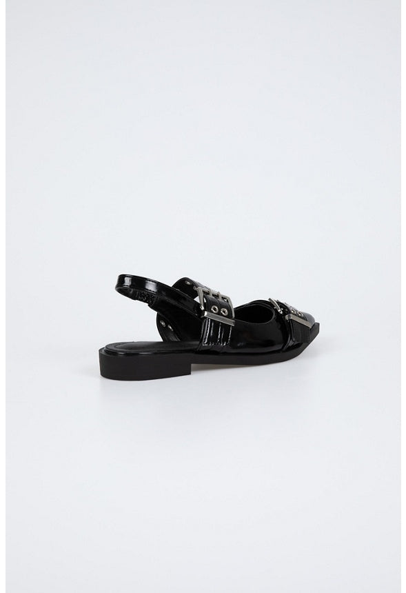 Delilah Double-Buckled Ballet Flat Black