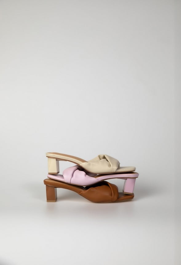 Caroline Mule Heeled Sandal Birch White