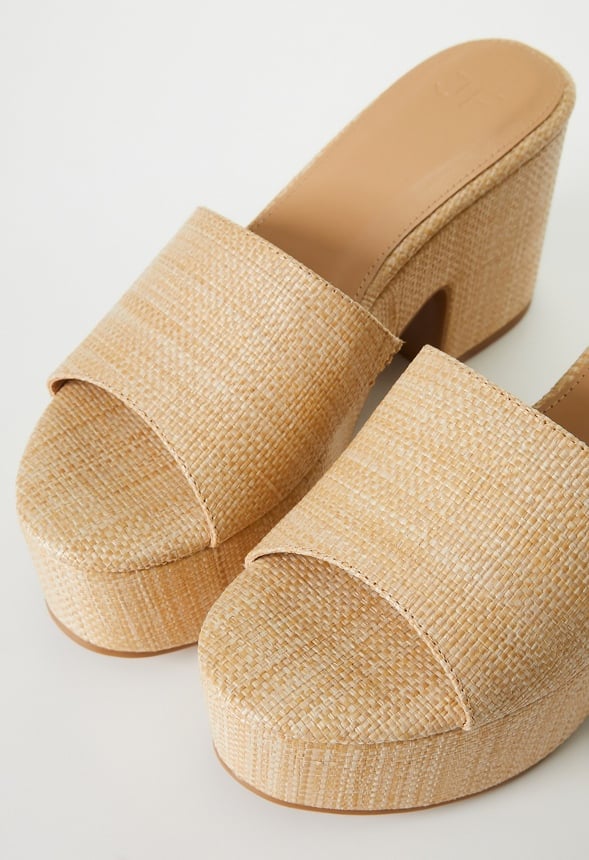 Esmie Block Heeled Platform Sandal Natural Raffia