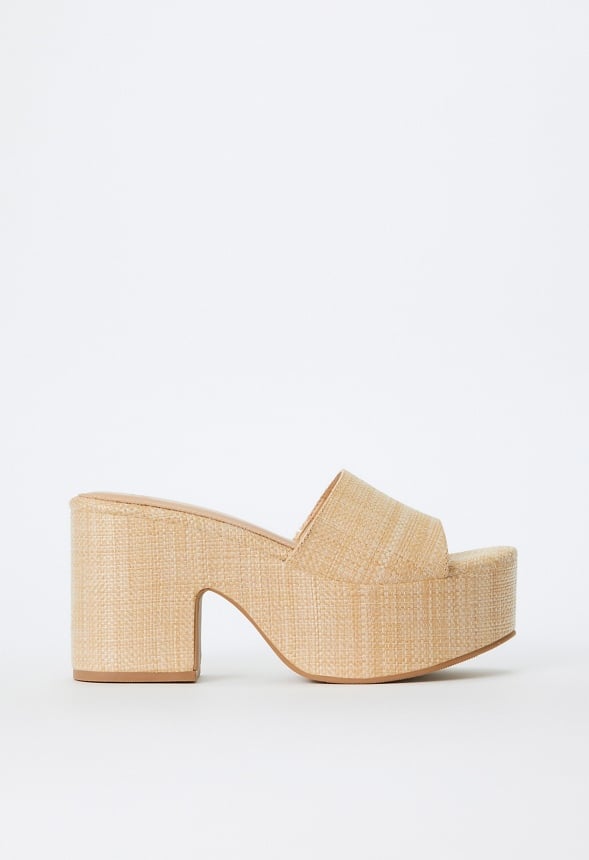 Esmie Block Heeled Platform Sandal Natural Raffia