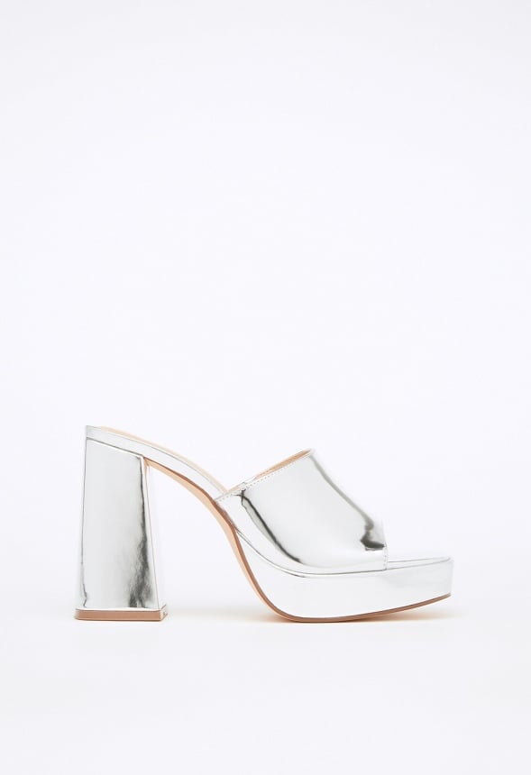 Madelyn Block Heeled Sandal Bright Silver