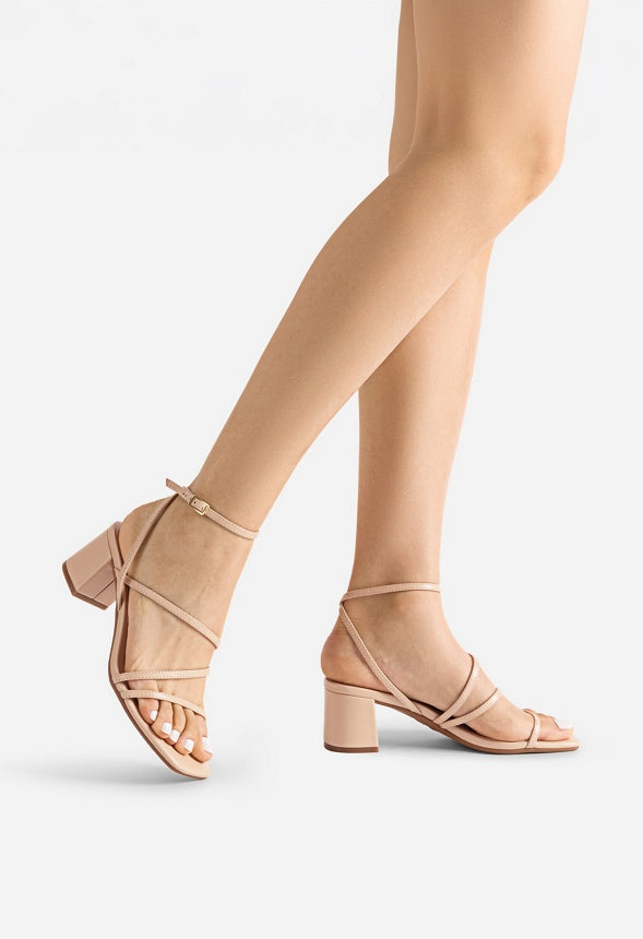 Low Heel Strap Open Toe Sandal Nude