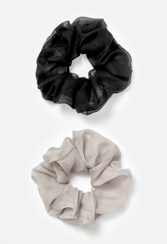2-Pack Ava Chiffon Fabric Hair Scrunchies Gray/ Black