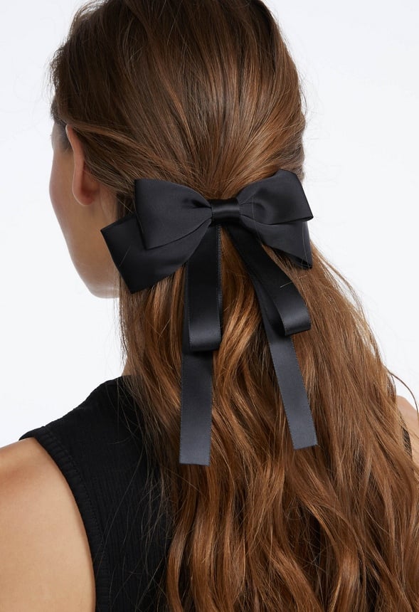 Lynn Double Satin And Ribbon Bow Barrette Black/ Gold