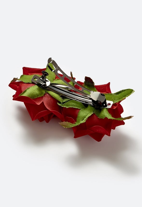 Fara Double Rose On Barette Hair Clip Red