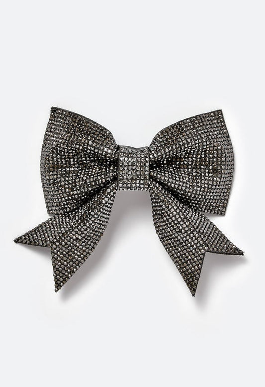 Freya Glass Rhinestone Embellished Bow Hair Clip Black
