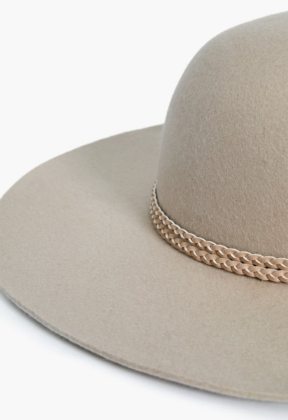Floppy Hat With Braided Trim Taupe
