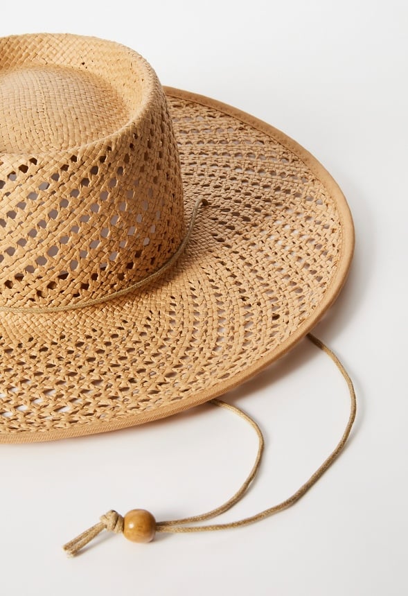 Straw Woven Hat With Band Camel