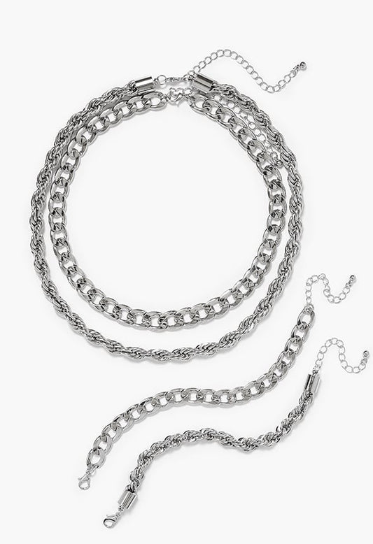 Jada Statement Chain Necklace And Bracelet Set Silver