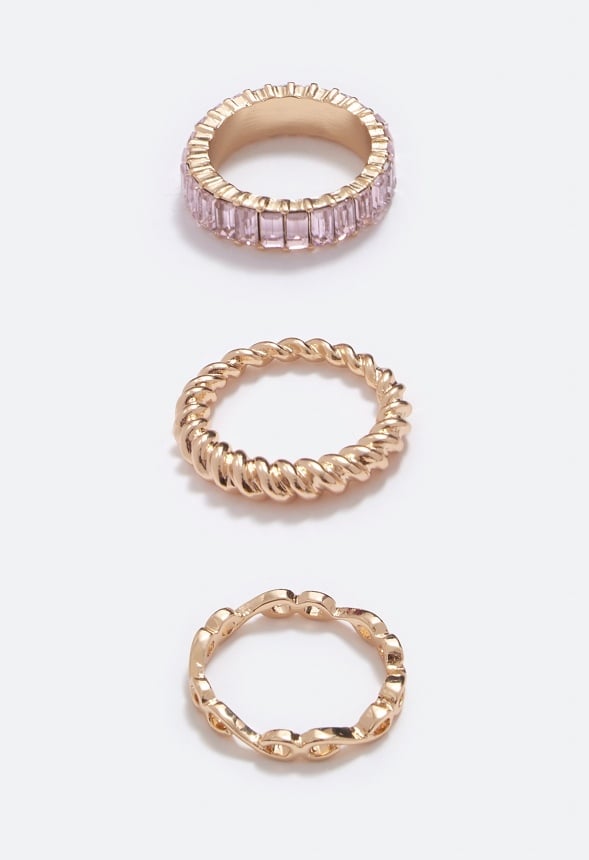 Sofia Mixed Band Baguette Ring Pack Light Rose/ Gold