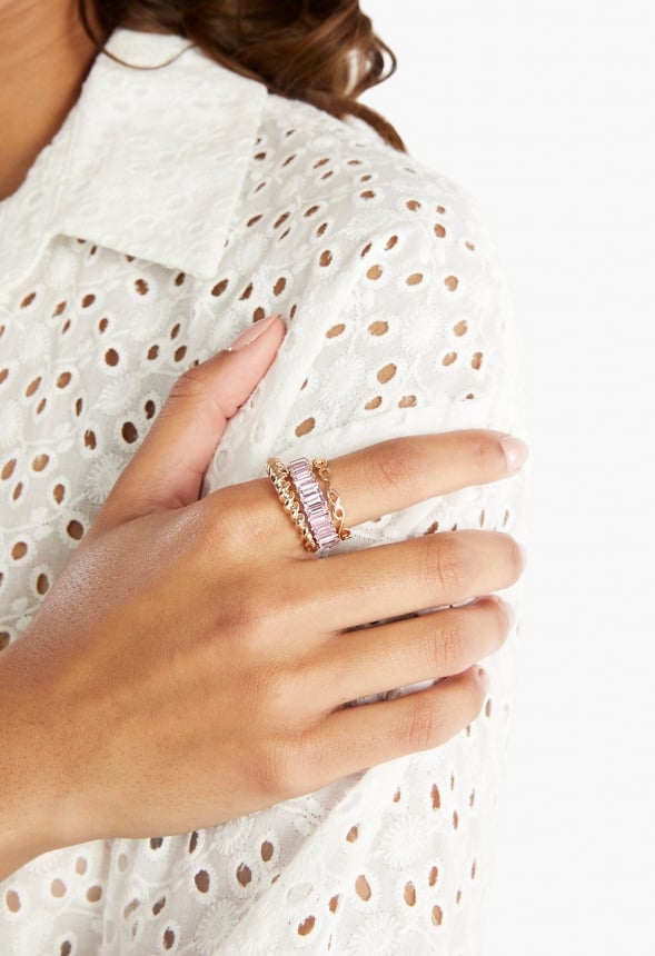 Sofia Mixed Band Baguette Ring Pack Light Rose/ Gold