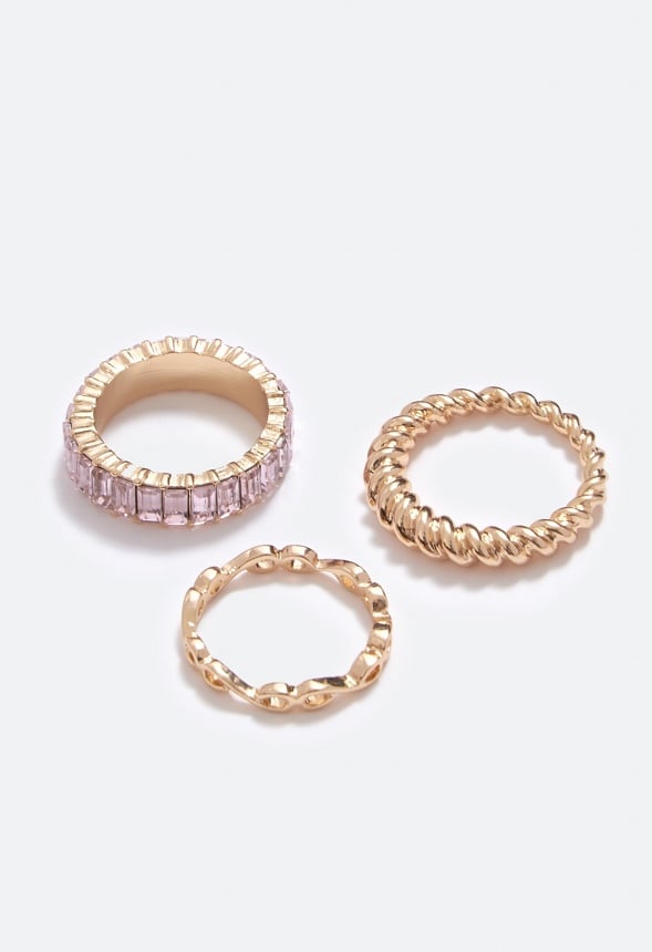 Sofia Mixed Band Baguette Ring Pack Light Rose/ Gold