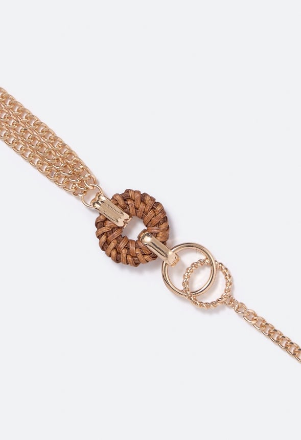 Paloma Chain and Raffia Necklace Brown/ Gold