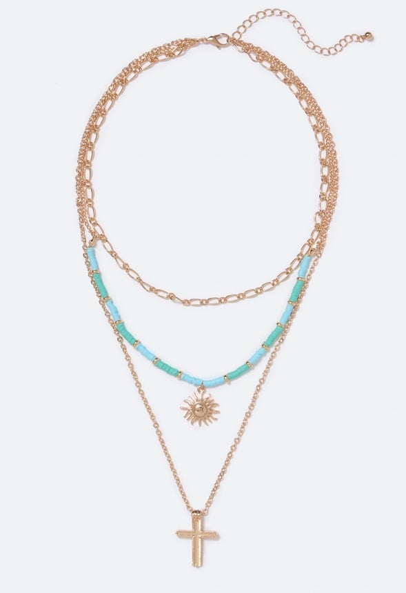 Brooke Cross and Sun Pendant Necklace Turquoise/ Gold