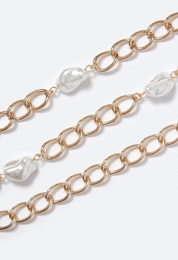 Athena Layered Pearls Necklace Cream/ Gold
