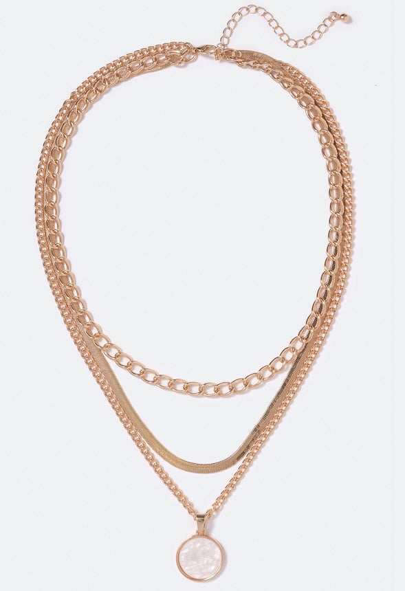 Isla Layered Pearl Oval Drop Necklace Gold