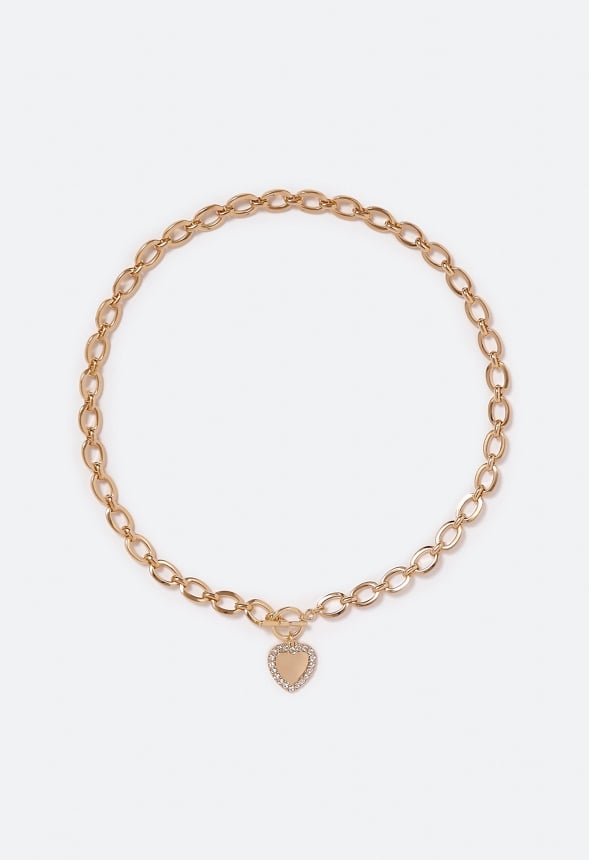 Alaina Puff Heart Chain Necklace Crystal/ Gold