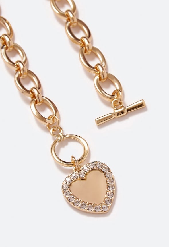 Alaina Puff Heart Chain Necklace Crystal/ Gold