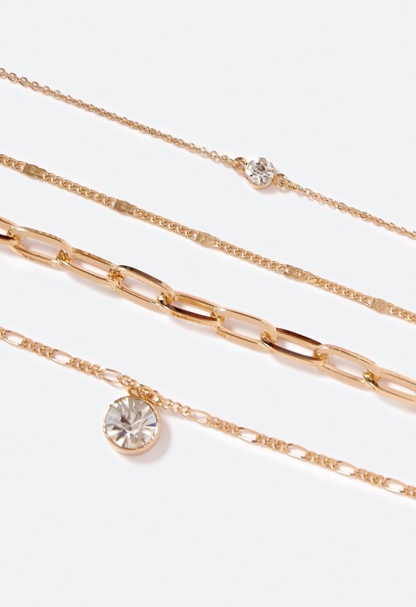 Annie Layer Chain Necklace With Glass Pendant Crystal/ Gold