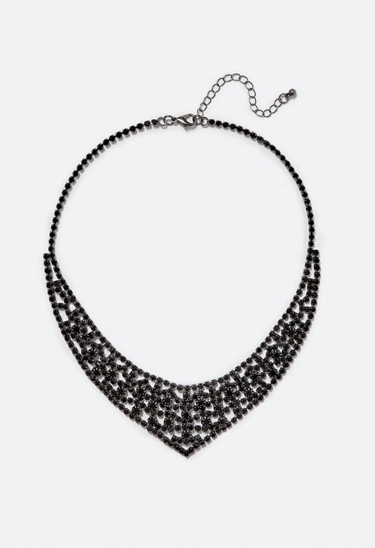 Lexie Ornate Glass Stones Necklace Jet