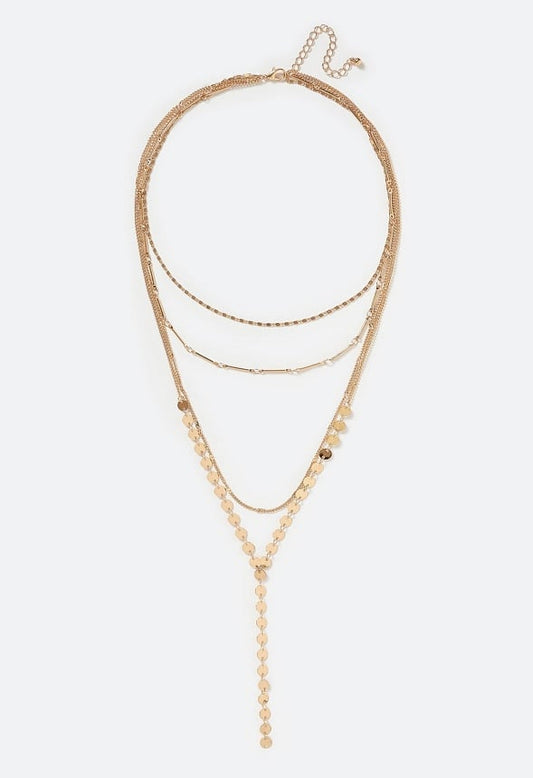4-Rows Tia Mixed Delicate Chains And Disc Lariat Necklace Gold