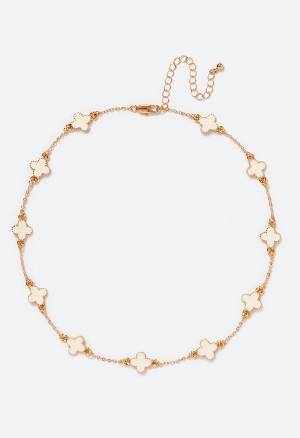 Dee Enamel Clover Allway Necklace Cream/ Gold