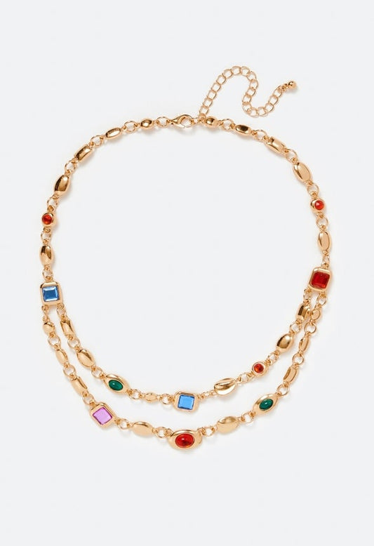 Jona Multicoloured Halo Glass Beads Necklace Multi/ Gold
