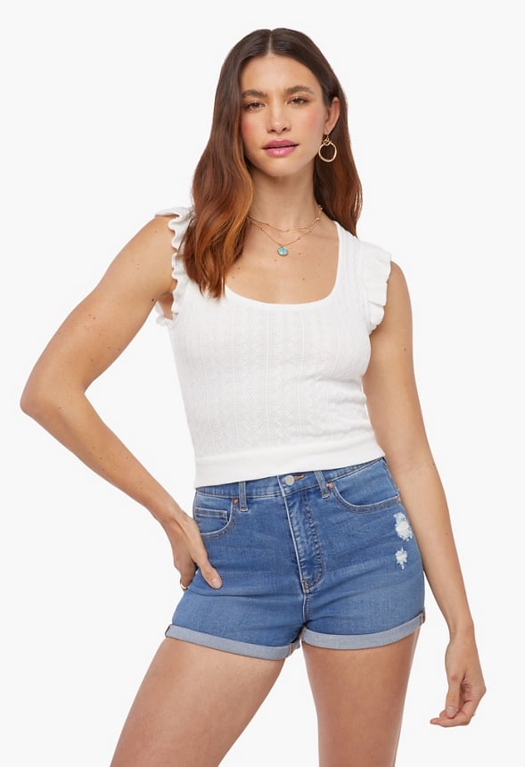 Ruffle Sweater Tank Top White