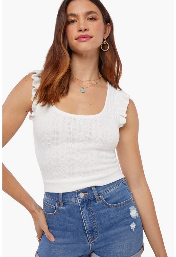 Ruffle Sweater Tank Top White