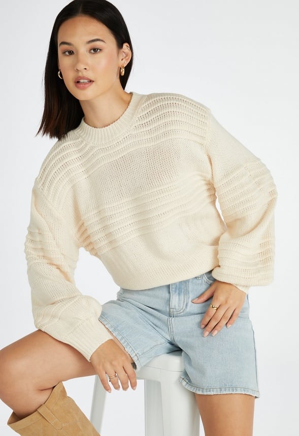 Novelty Blouson Sleeve Sweater Marshmallow White