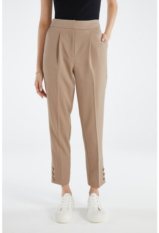 Audrey Buttoned Down Hem Trousers Taupe