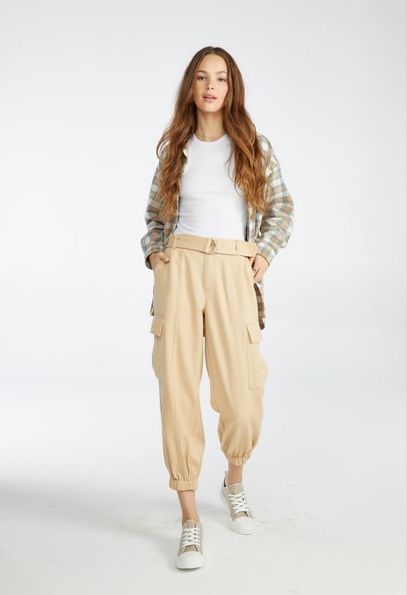Belted Cargo Trousers Semolina Beige