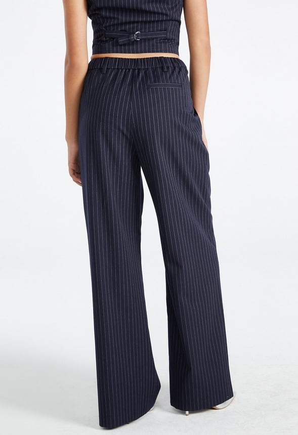 Pinstripe Wide Leg Trousers Navy Stripe