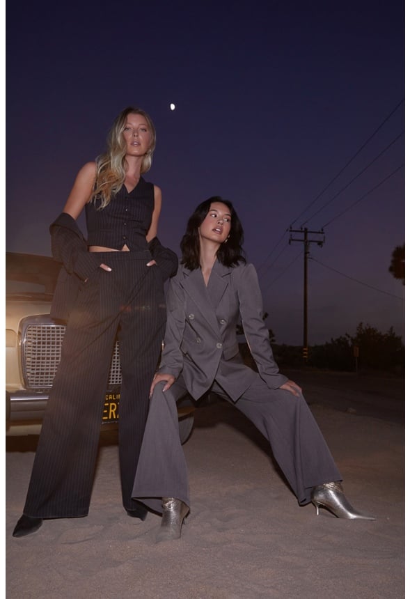 Pinstripe Wide Leg Trousers Navy Stripe
