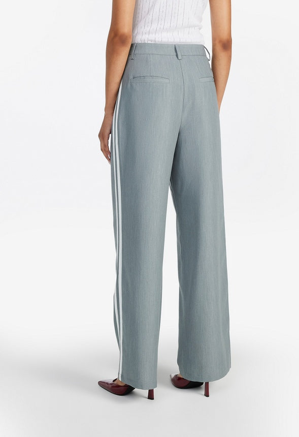 Mid Rise Racer Wide Leg Trousers Light Heather Grey/ White Stripe