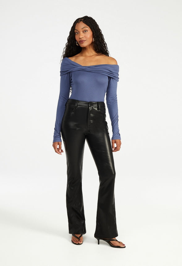 Faux Leather Bootcut Trousers Black Caviar