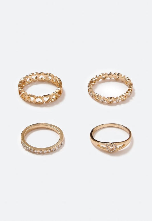 Thea Mixed Band Heart Ring Pack Crystal/ Gold