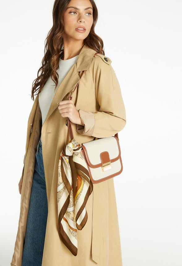 Ulla Tonal Cream And Brown Print Satin Like Scarf Cream/ Brown Mix/ Fabric