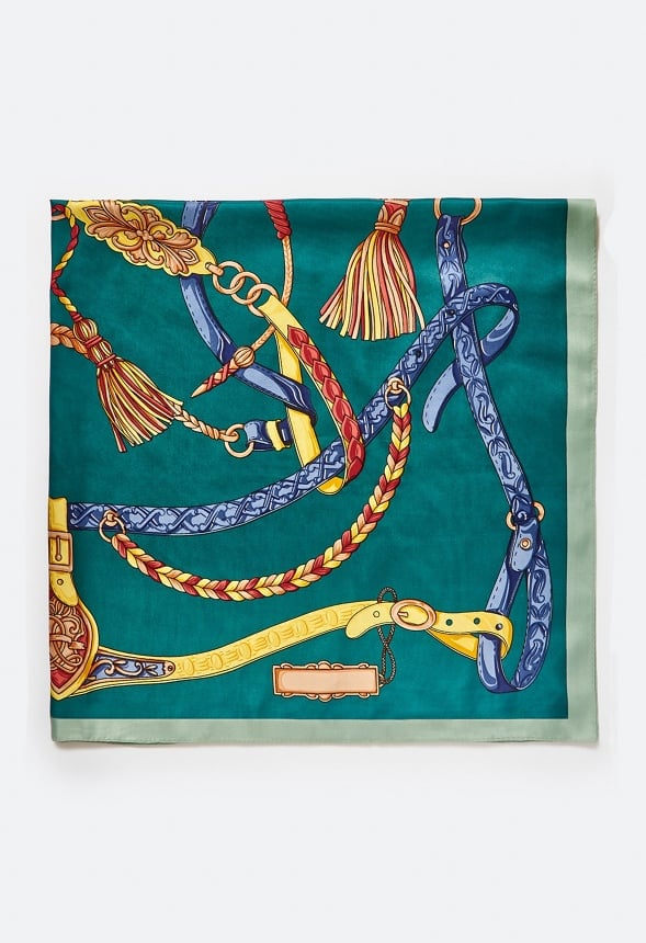 Eden Abstract Multicoloured Print Silk Like Scarf Teal Mix/ Fabric